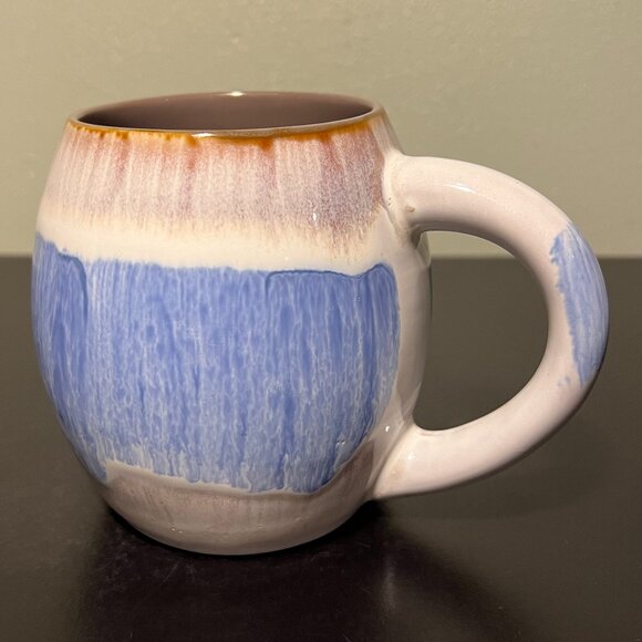 MY CAFE Handcrafted Barrel-Shaped Jumbo Drip Glaze Mug in Blue, Gray & White - Picture 11 of 16